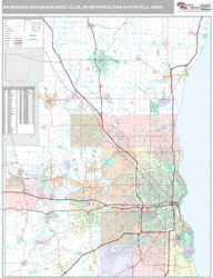 Milwaukee-Waukesha-West Allis Metro Area Wall Map Premium Style 2024